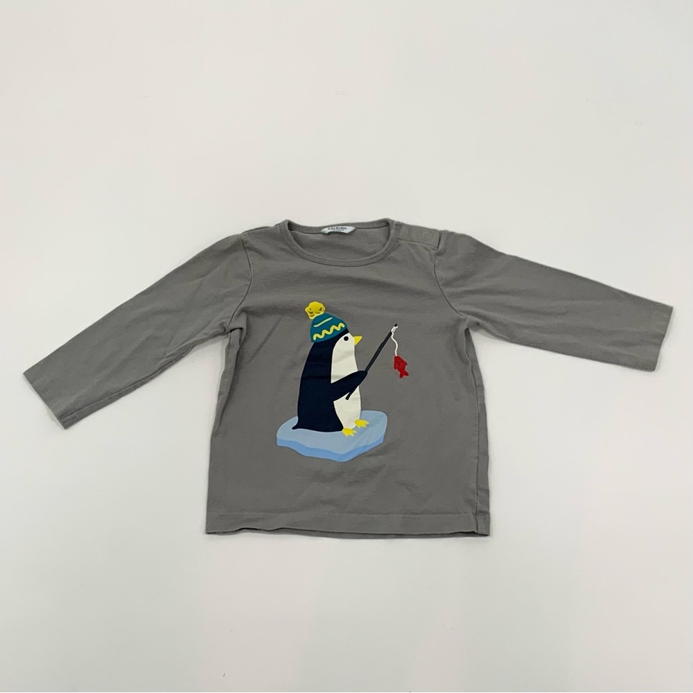 Mini Boden T-Shirt Baby Boys 12-18M Gray Penguin Crew Neck